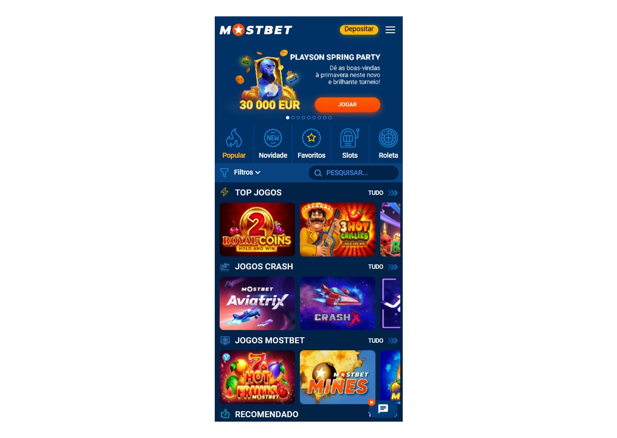 mostbet app screenshot deposit & registro
